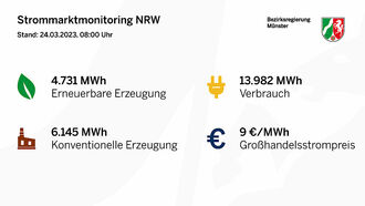 Der Strommarktmonitor der Bezirksregierung Münster vom 24.03.2023, Stand 8 Uhr.