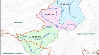 Übersicht über das Teileinzugsgebiet Ijsselmeer-Zuflüsse NRW mit zugehörigen Planungseinheiten.