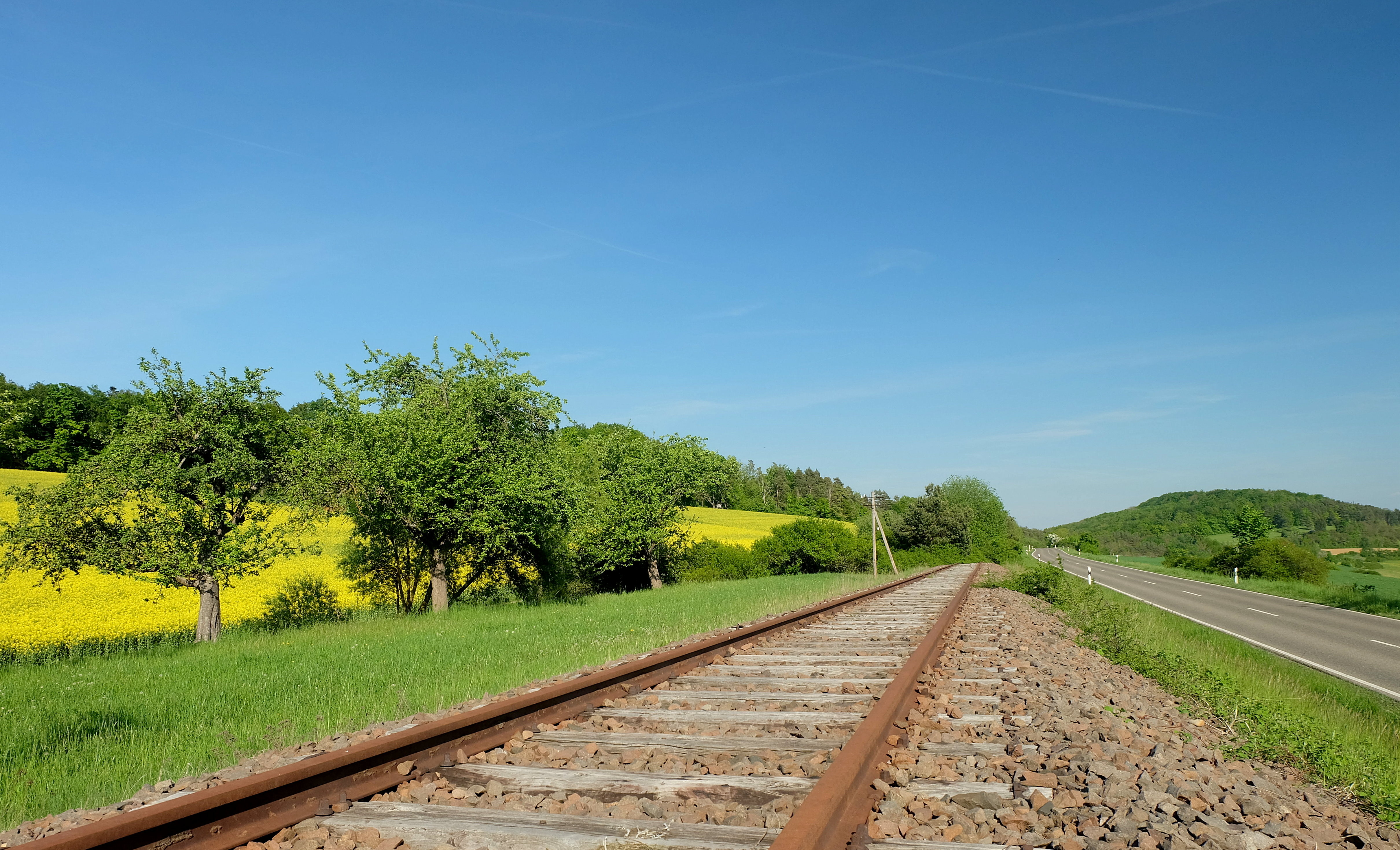 Gleise neben Fahrbahn