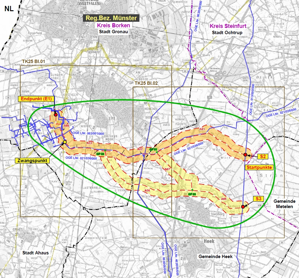 Kartenausschnitt des Trassenverlaufs