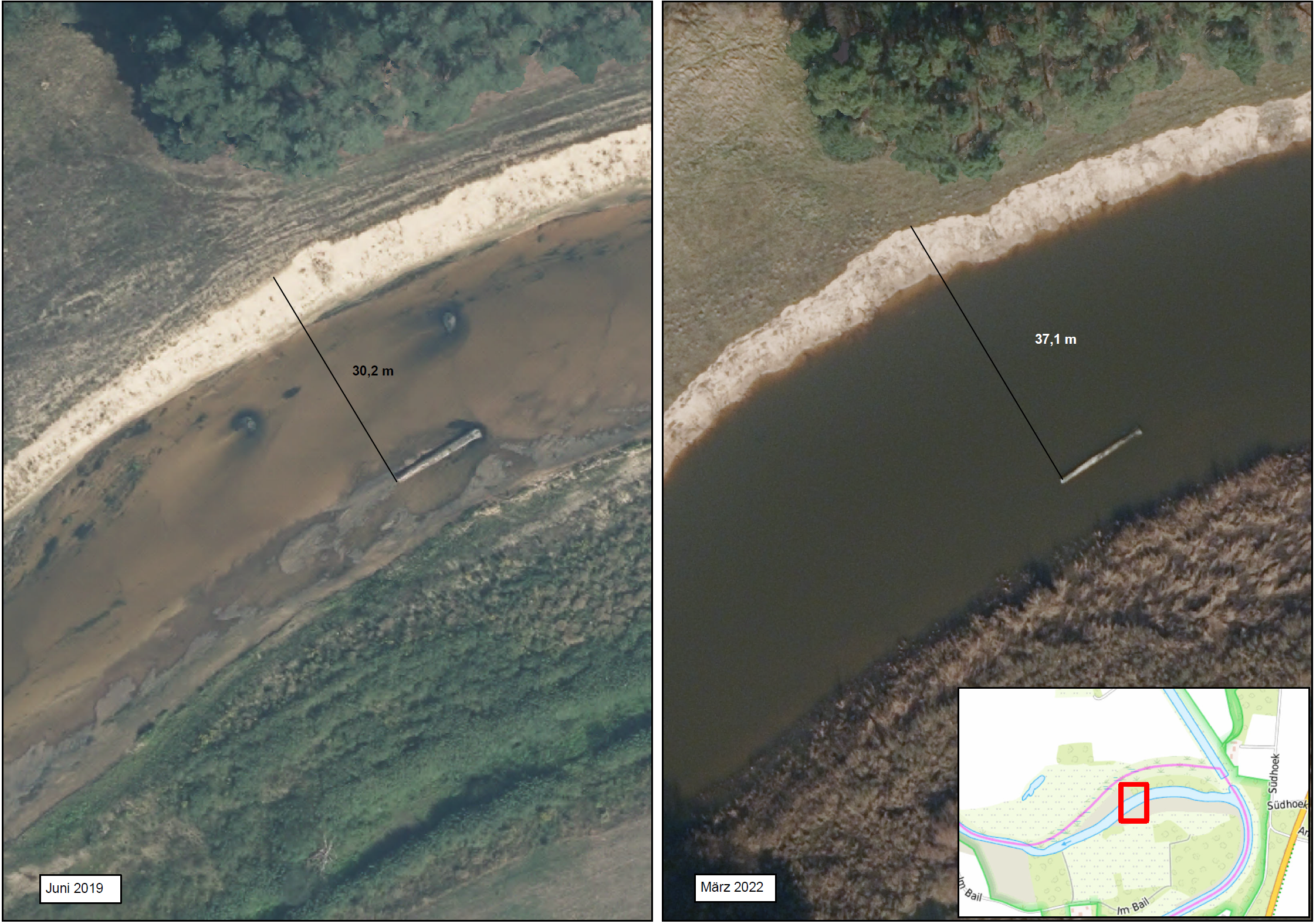 Die Ems arbeitet sich nach Norden vor (Einlaufbereich der Emsschleife)