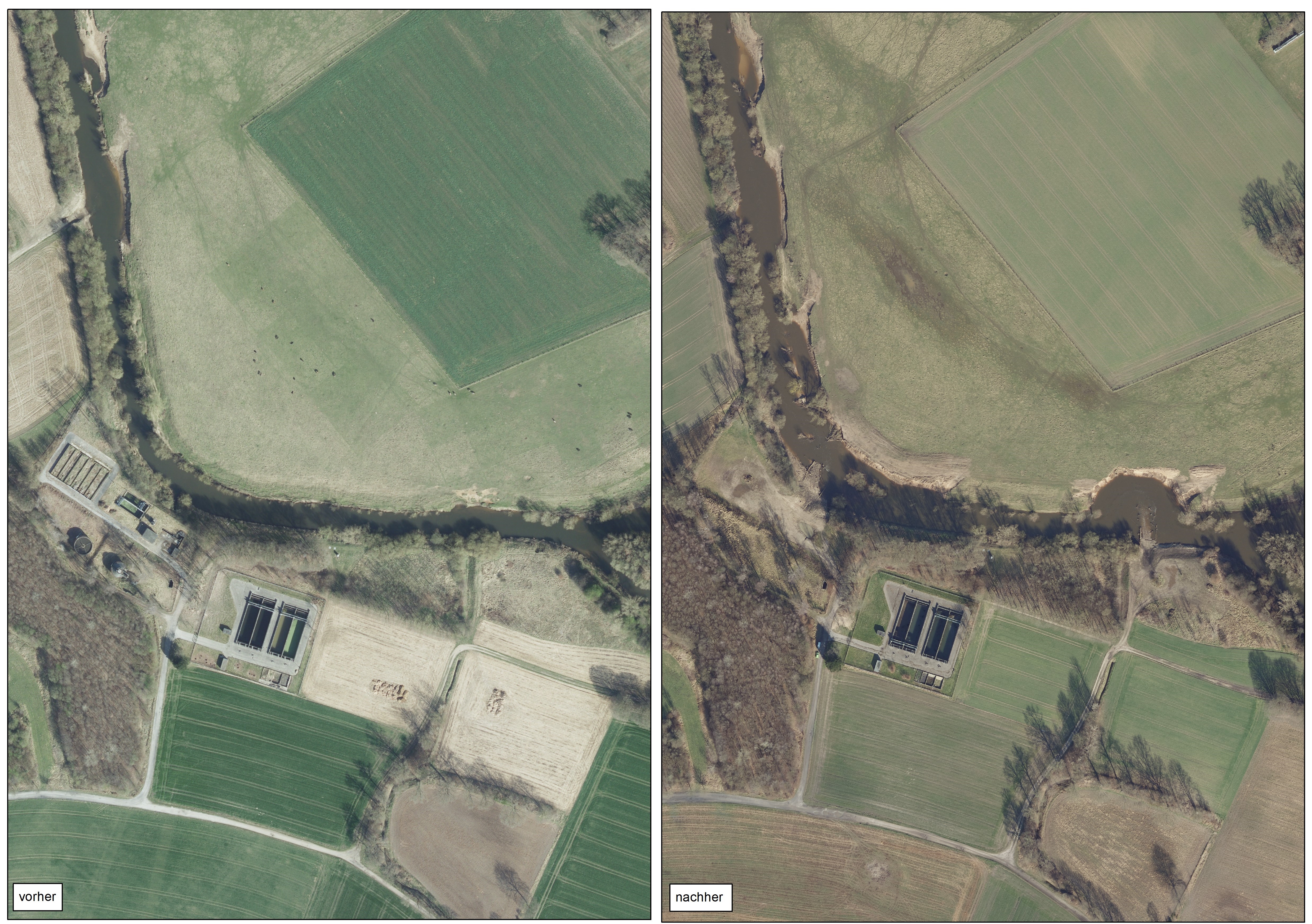 Luftaufnahmen vor dem Buhnenbau und nachher