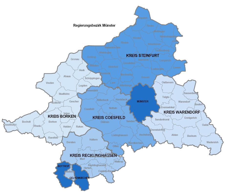 Karte des Regierungsbezirks Münster