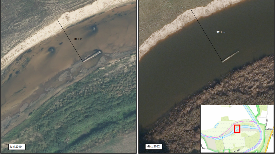 Die Ems arbeitet sich nach Norden vor (Einlaufbereich der Emsschleife)