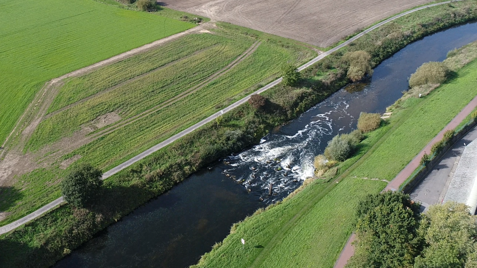 Blick auf das alte Querbauwerk „Cramer“ in Greven vor dem 