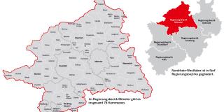 Karte vom Regierungsbezirk Münster und NRW